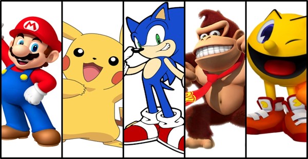mario, sonic the hedgehog, pikachu, and pac man